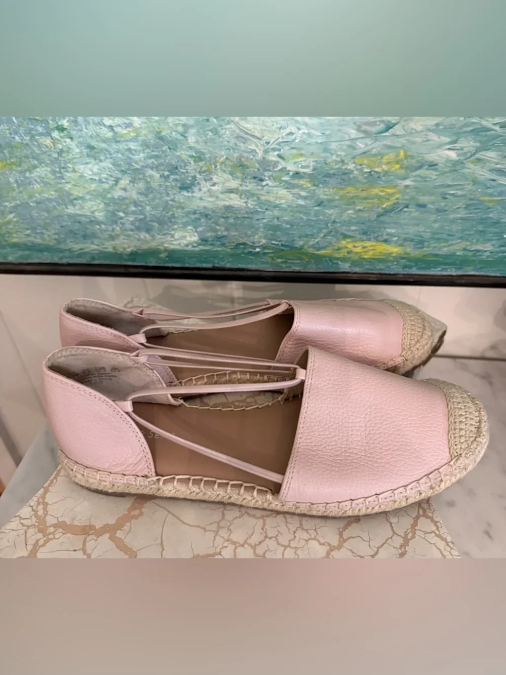 Com&Sens Pale Pink Leather Espadrille Flats with Elastic Straps